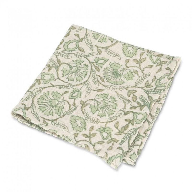 Serviette florale verte et blanche