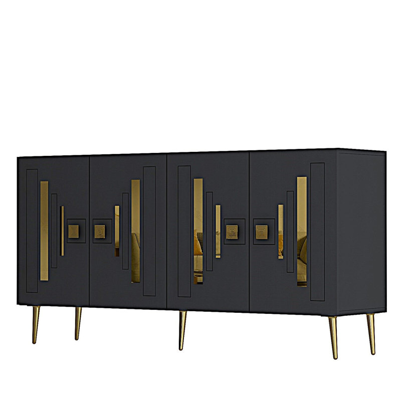 Modern Console Table, Anthracite & Gold, 100% Melamine Coated Particle Board, Thickness: 0.7 inches | Multiple Shelves, Wall-Mountable, Elegant Geometric Design for Home & Office Spaces