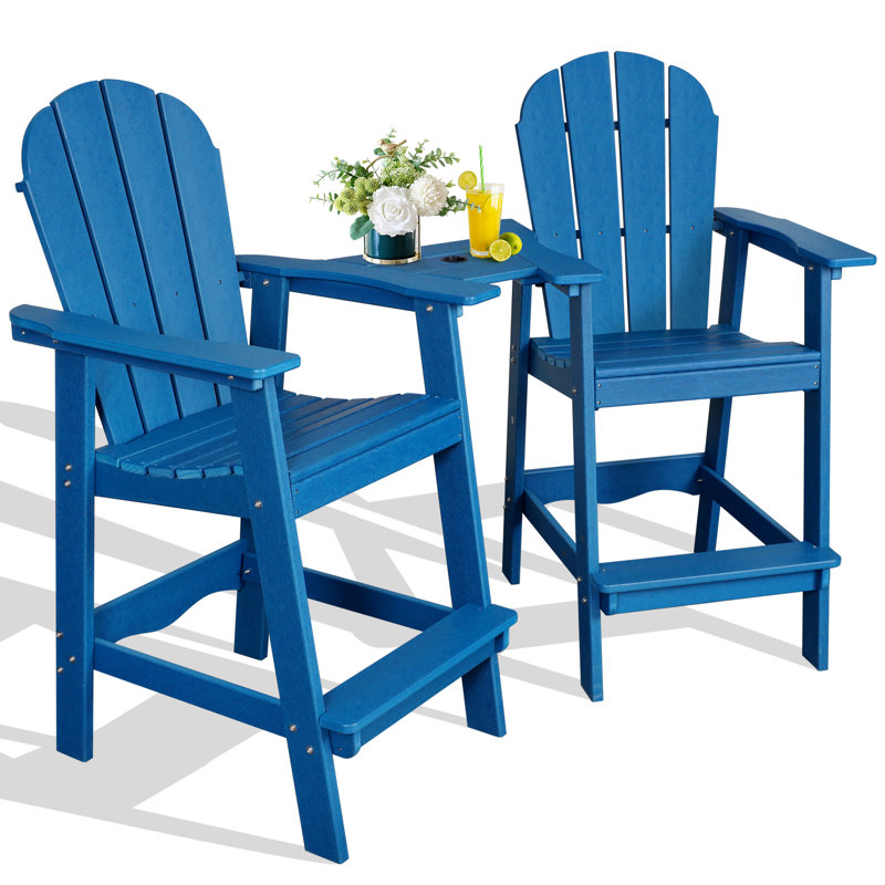 HDPE Tall Adirondack Chair Set with Table, Blue