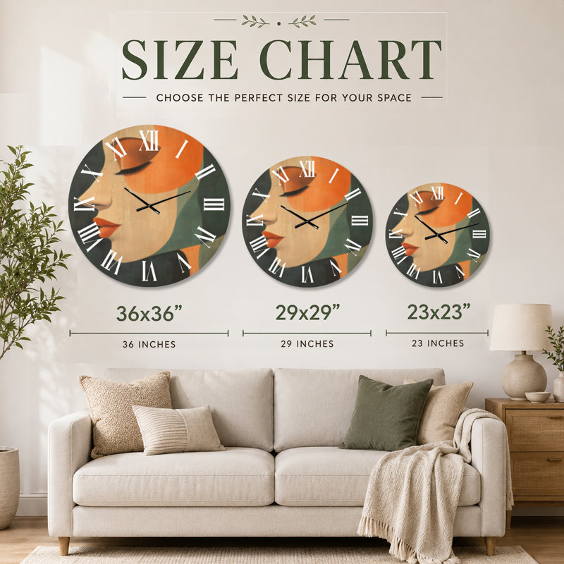 Bold Amber Muse II - Horloge murale silencieuse de style Mid-Century, imprimée sur bois, Très grand