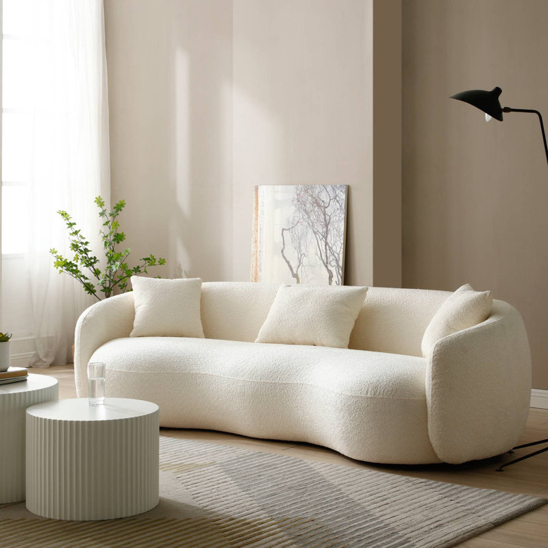 Yazgur Boneless 93.6" Curved Modern Upholstered Sofa, Pink Chenille, 26.9" H x 93.6" W x 41.3" D
