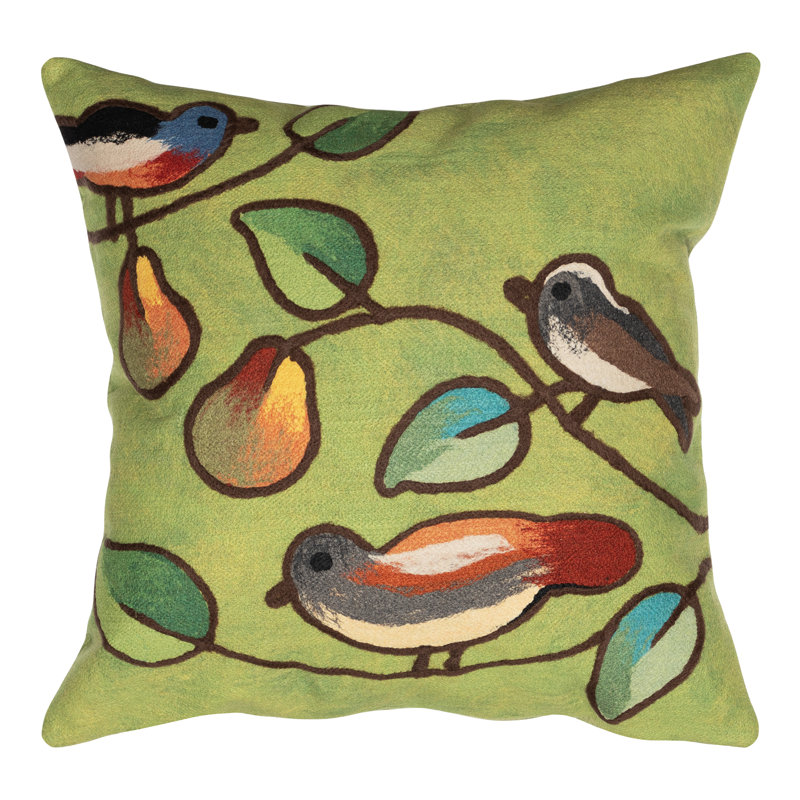  Song Birds Outdoor Square Pillow Cover & Insert, 20" x 20", Green