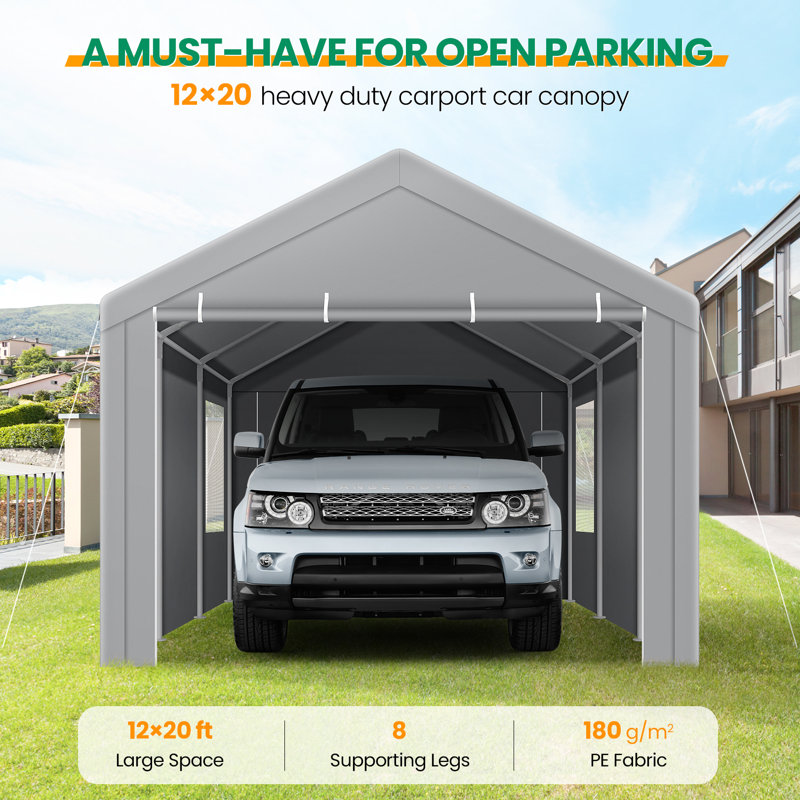 10'x20' Carport Heavy Duty Galvanized Car Canopy Tents with Powder-Coated Steel Frame, White
