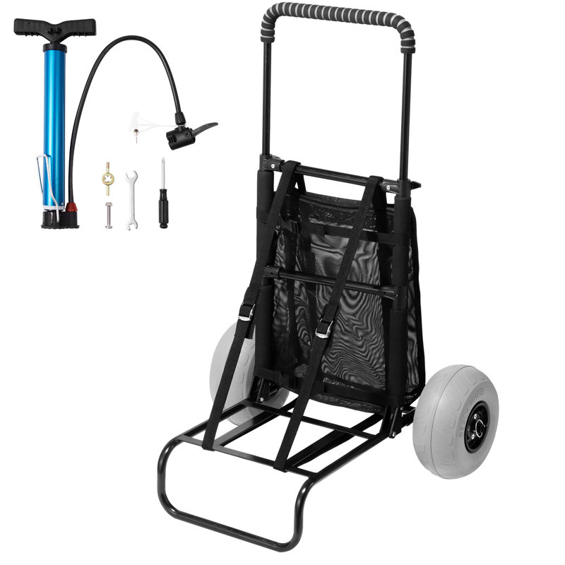Black Steel Folding Beach Cart with Balloon Wheels