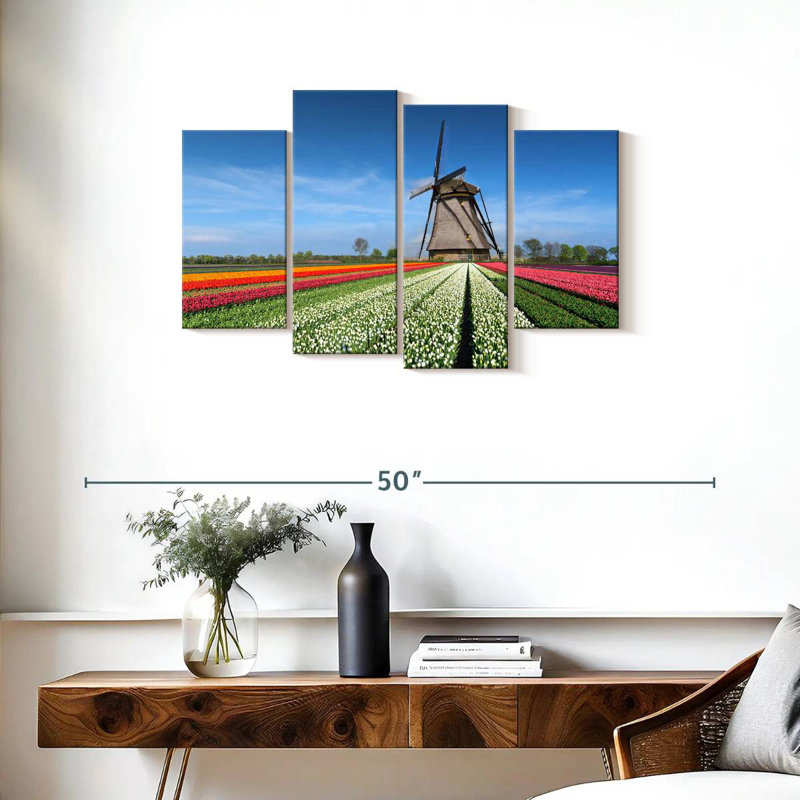 Moulin à vent et tulipes Alvord, H 22 po x l 36 po