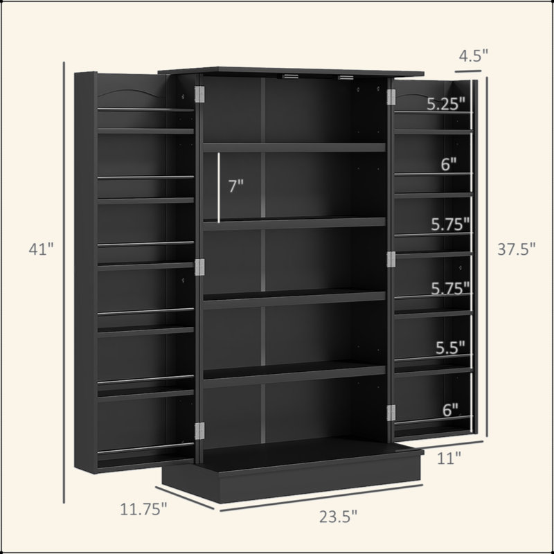 Garde-manger autoportant de 41 po - portes doubles, étagères totales à 17 niveaux (12 portes + 5 intérieures) et tablettes réglables