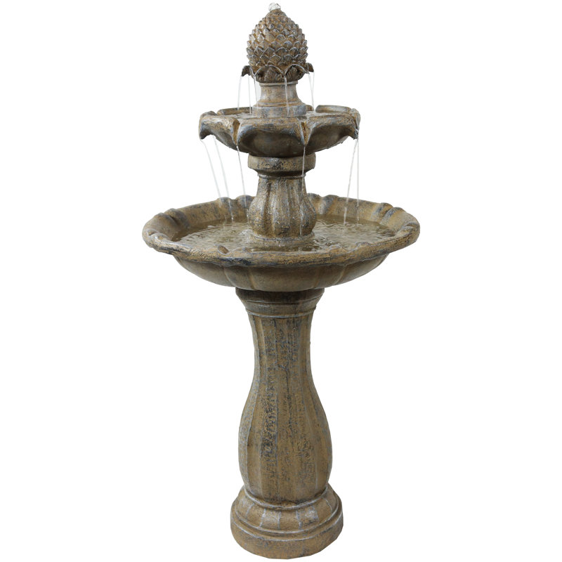 Fontaine solaire traditionnelle à 2 niveaux en résine et ananas Kirt, Brun clair brun clair