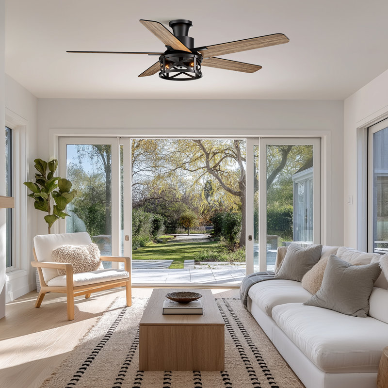 52" Flush Mount Ceiling Fan With Light Low Profile Farmhouse