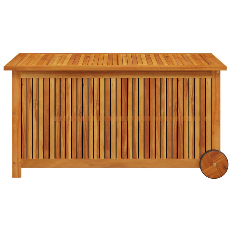 Rosalind Wheeler Daisey 113cm W 198L Water Resistant Acacia Solid Wood Deck Box with Wheels in Brown
