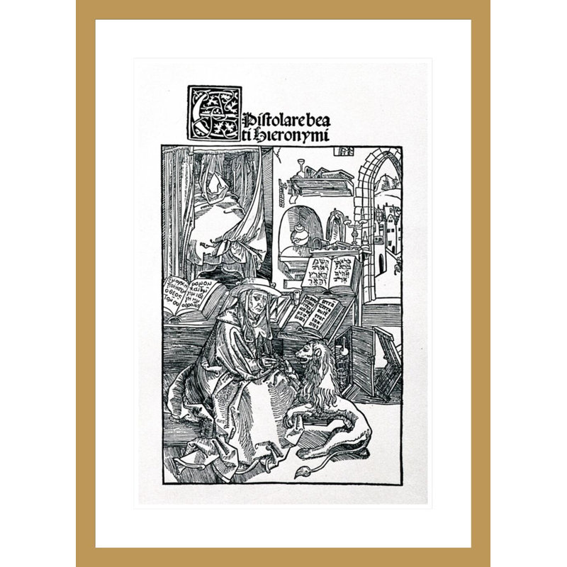 St. Jerome dans son bureau tire une épine d'un frontispice de pattes de lion à une collection de lettres de pub de St. Jerome. 1492 par Albrecht Dürer - Impression numérique sur toile