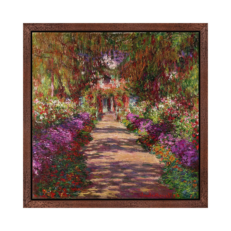 A Pathway In Monets Garden, Giverny, 1902 by Claude Monet - Print on Canvas, 66.04 cm H x 66.04 cm W, Brown Framed