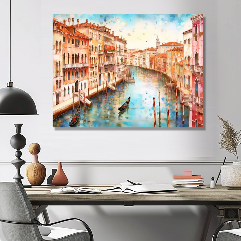 Gondole sur grand canal, Venise, aquarelle - art mural de Venise, Sans cadre, H 12 po x l 20 po