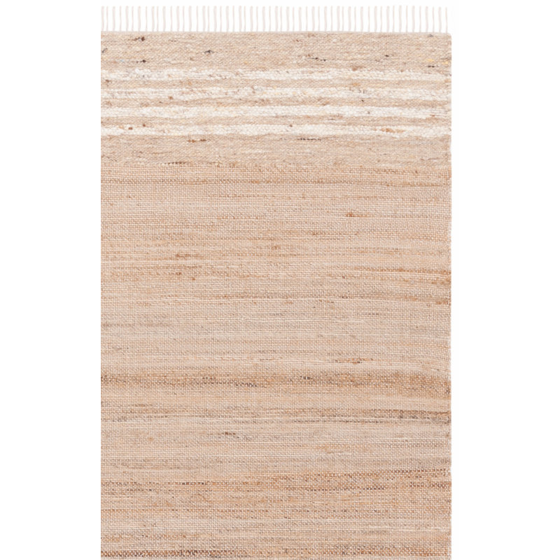 Tapis rayé ivoire / brun en jute / laine / coton Macio, Rectangle 8 pi x 10 pi