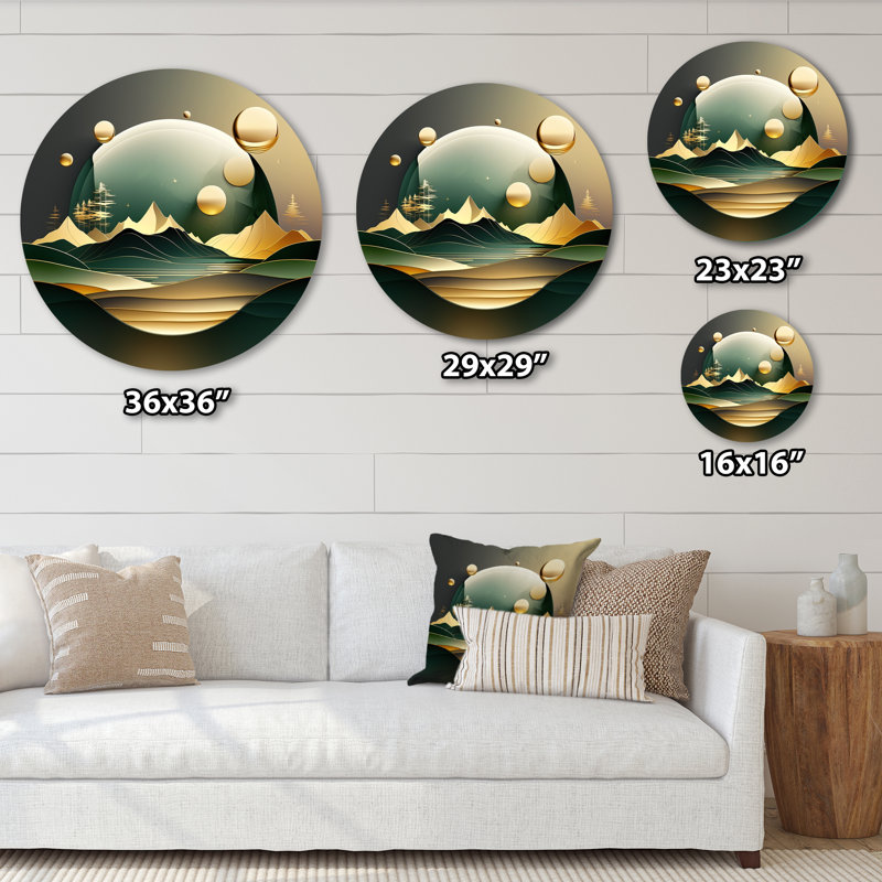 Golden Green Dream Landscape metal Wall Decor, 16" H x 16" W x 1" D