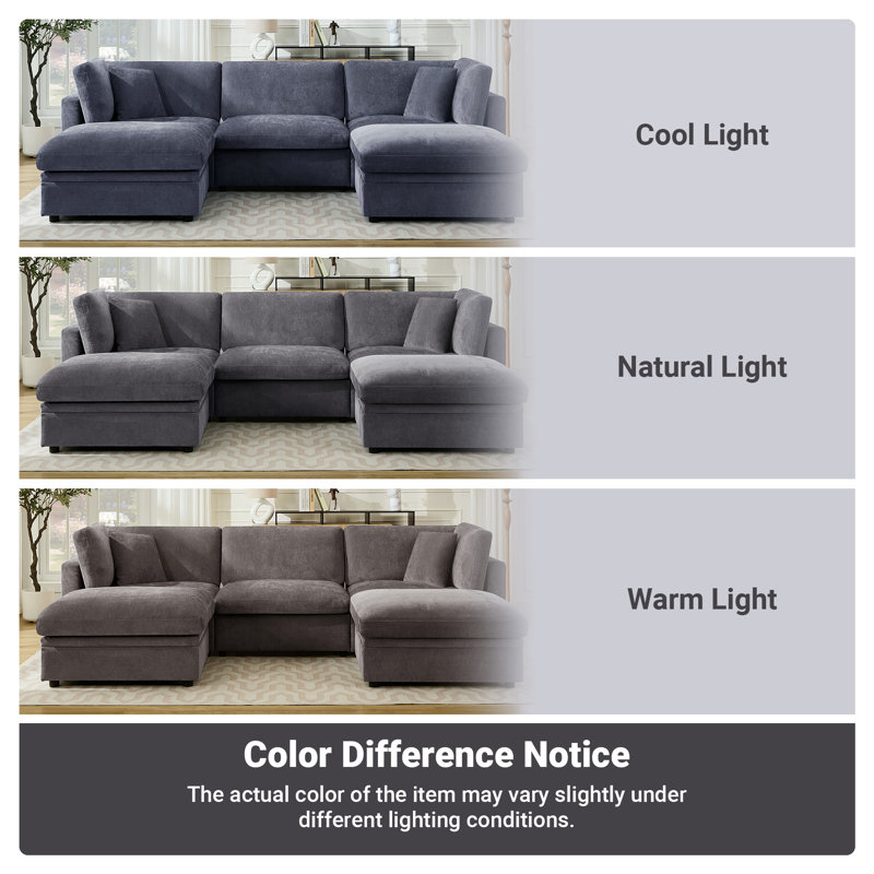  118.5” Oversized Modular Sectional Down Filled 4-Seater L Shape Upholstery Sofa with Storage Ottoman, Light Gray Chenille