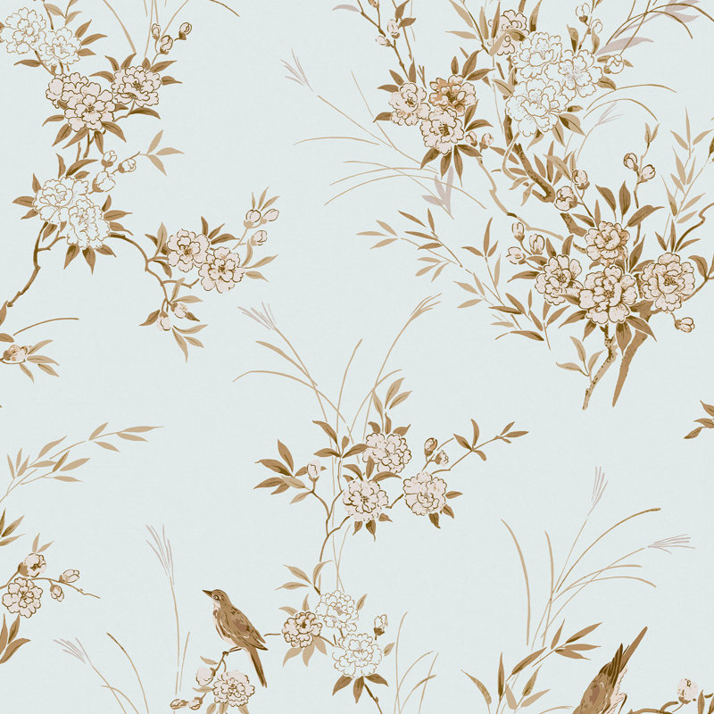 by Rachel Ashwell Bird Chinoiserie Floral 10m x 52cm Wallpaper Roll, Blue