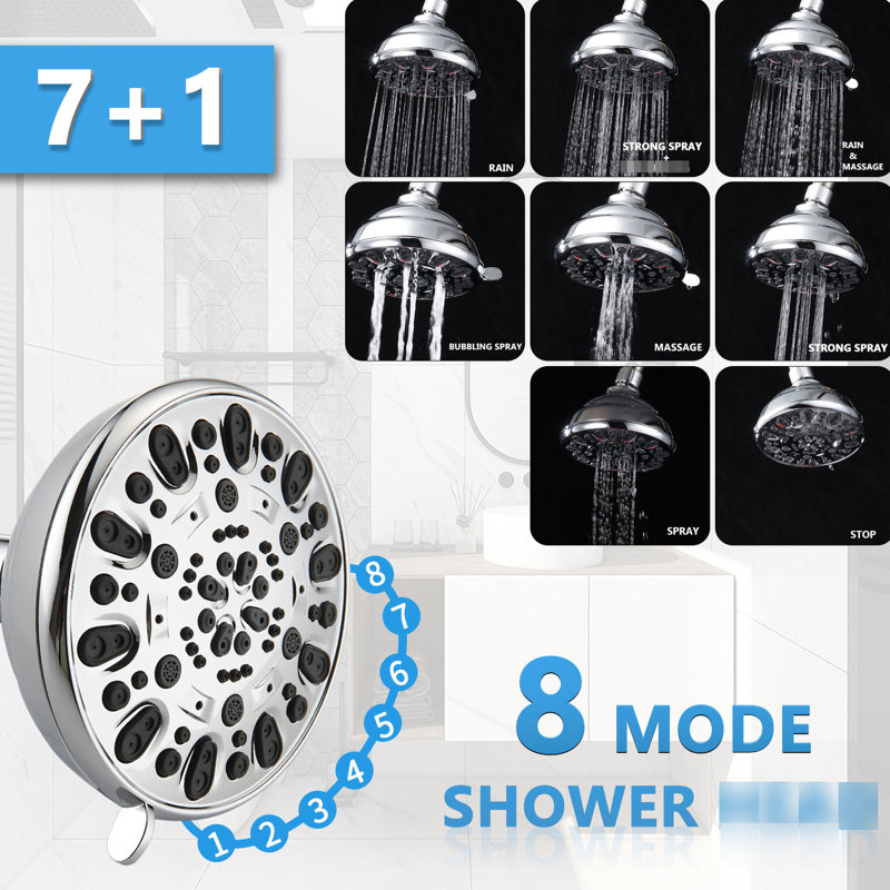 Douche de pluie 5 pouces et 7 jets avec glissière de 26 po, installation facile, angle réglable, buses, débit stable de 1,8 gal / min, commande manuelle