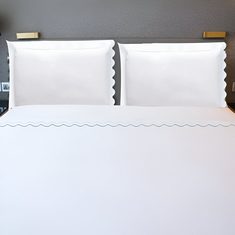 400TC Reverse U Shape Embroidery Cotton 4 Piece Sheet Set Fitted Sheet Fits Upto 16" Deep Pocket, California King Sheet Set