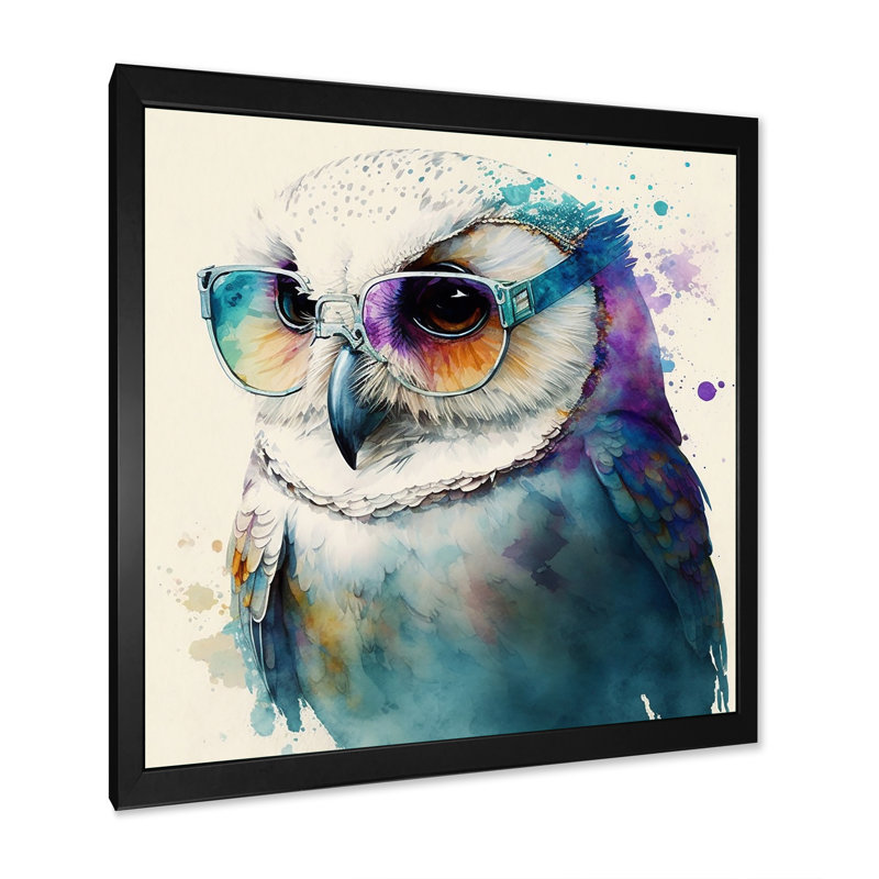 Karalin Cool White Owl avec lunettes de soleil amusantes III - reproduction sur toile, H 24 po x l 24 po x P 1 po