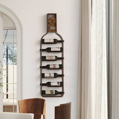 17 Stories Decorative Wall-mounted 7-bottle Metal Wine Rack With Mesh Cork Catcher, Stylish Champagne, White, And Red Wine Storage For Living Room, Ki by 17 Stories