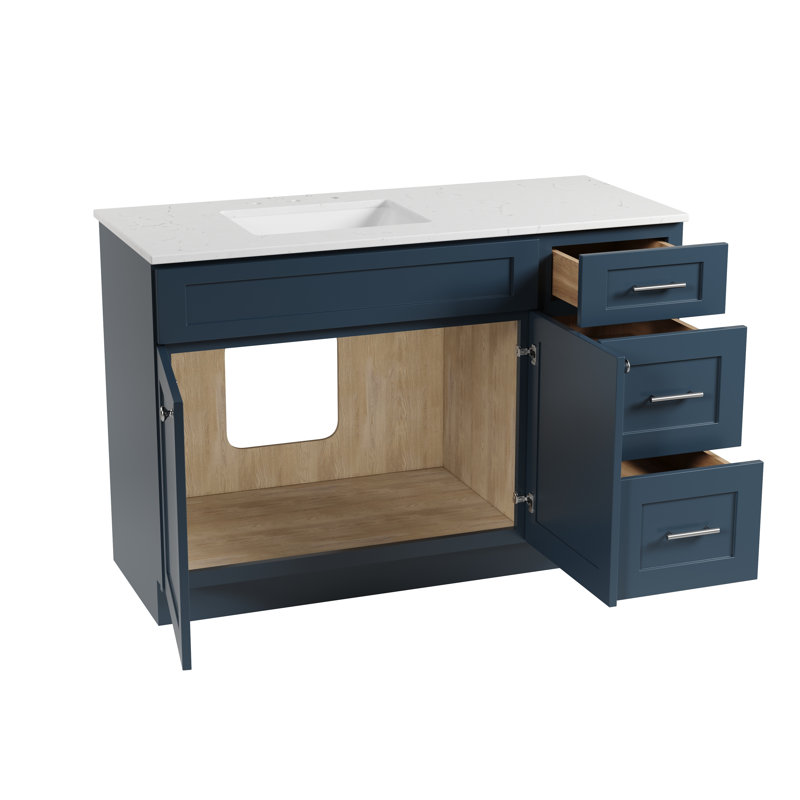 Meuble-lavabo simple avec plateau en quartz Disar, Gauche, Bleu