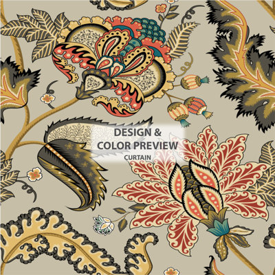 Rideau simple occultant en velours tropical rétro motif floral indien