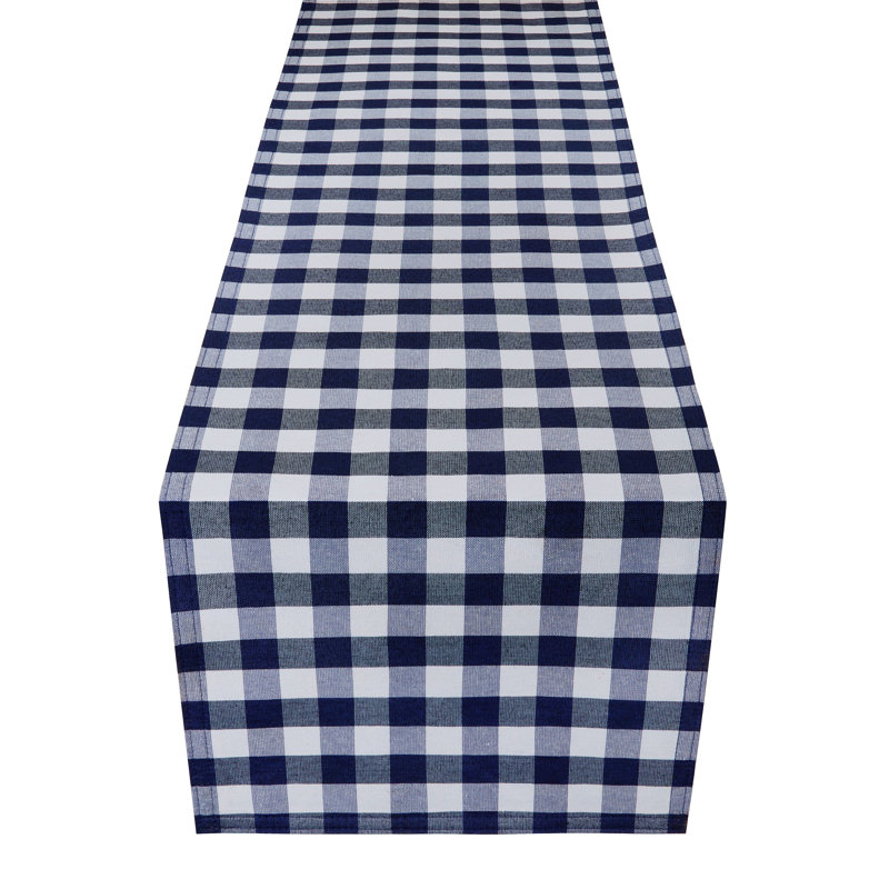 Linehan Checkered Cotton Blend Table Runner, Navy, 36" x 13"