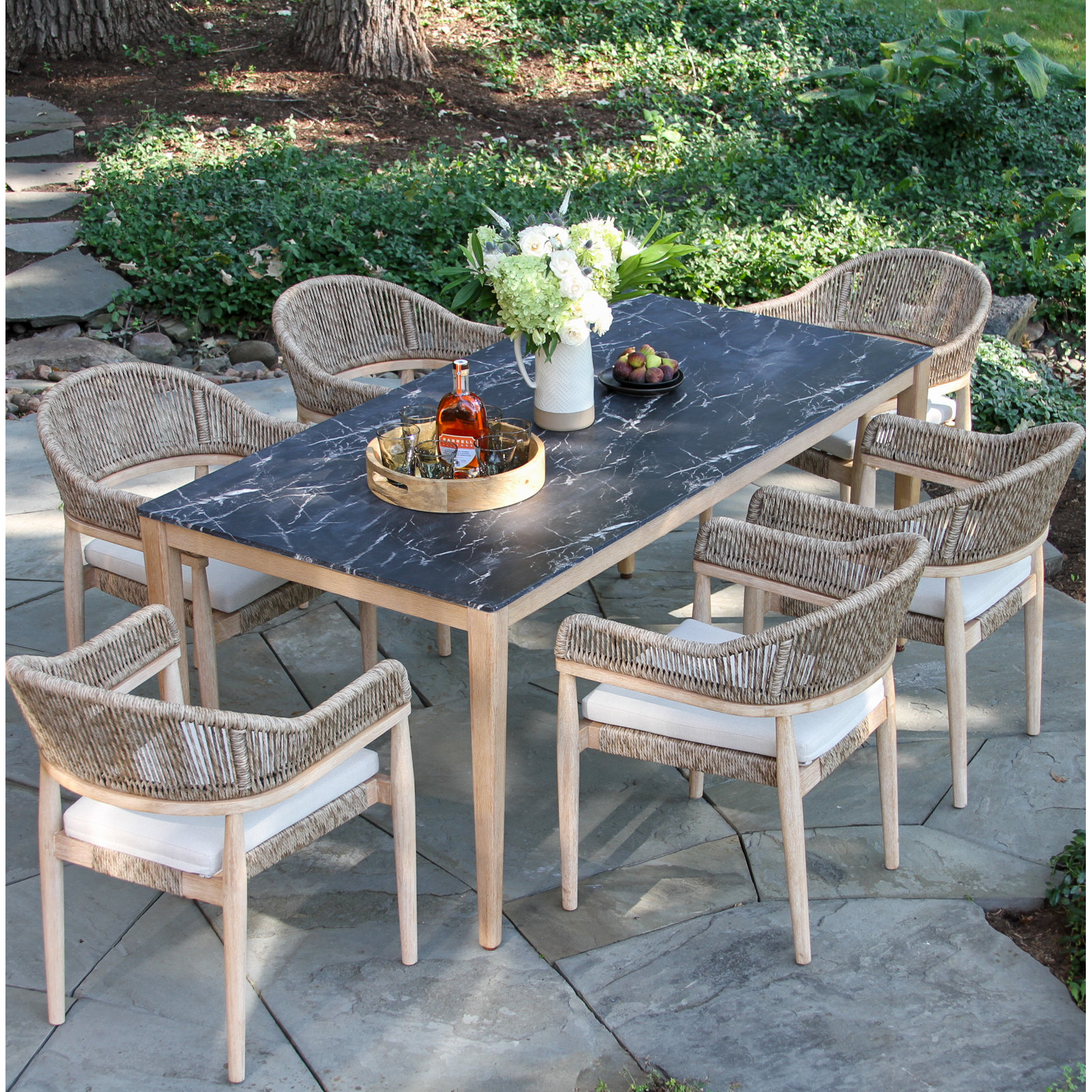 Posey 36" Patio Dining Set, Natural Wood