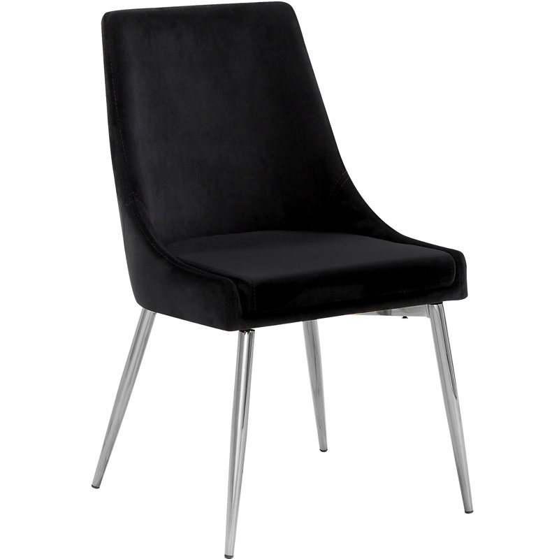 Karina Velvet Upholstered Dining Chair, Black Velvet, Chrome