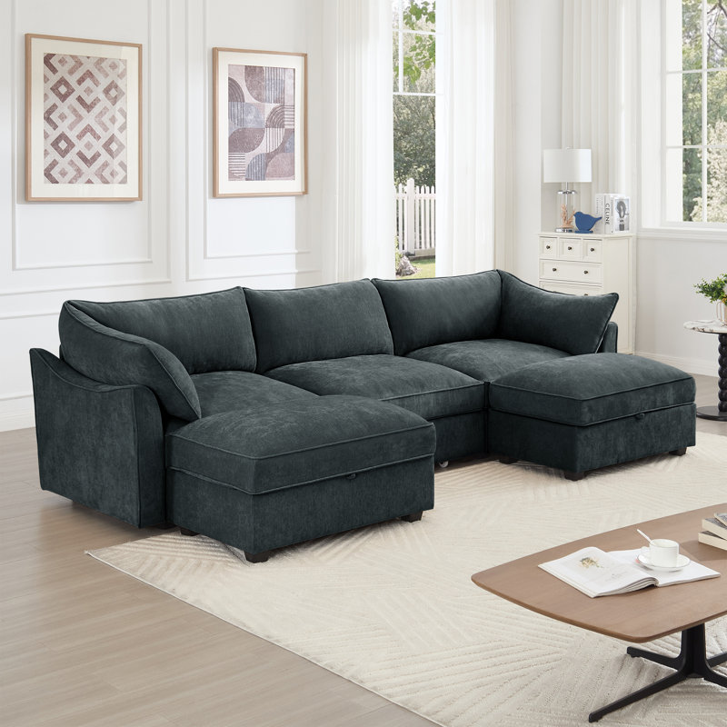 Canapé modulaire en chenille avec rangement extensible