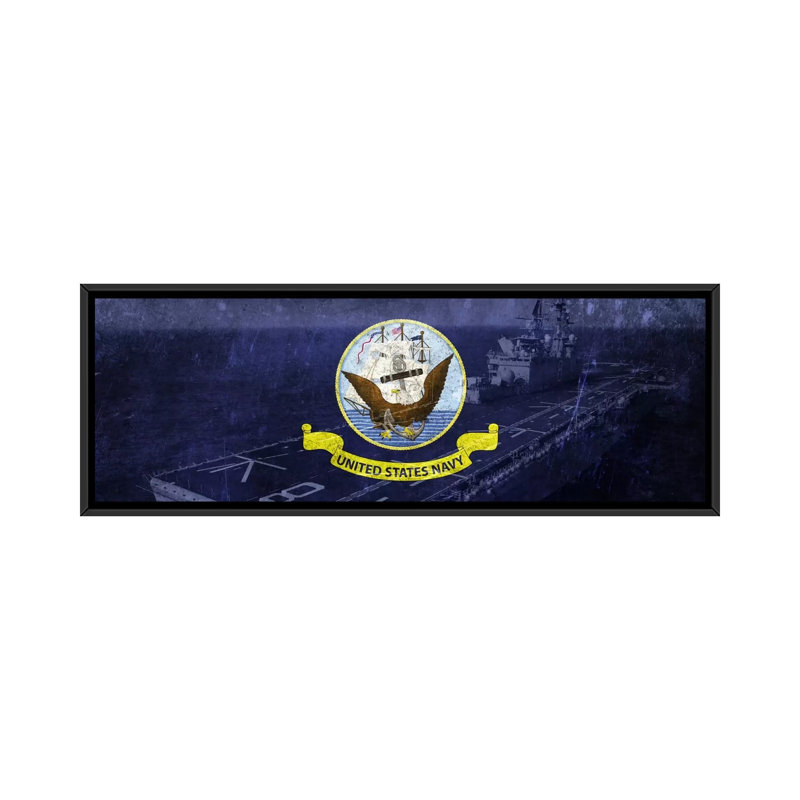 «Flags» Wasp-Class Amphibious Assault Ship par iCanvas - Reproduction giclée sur toile panoramique, Toile avec cadre noir