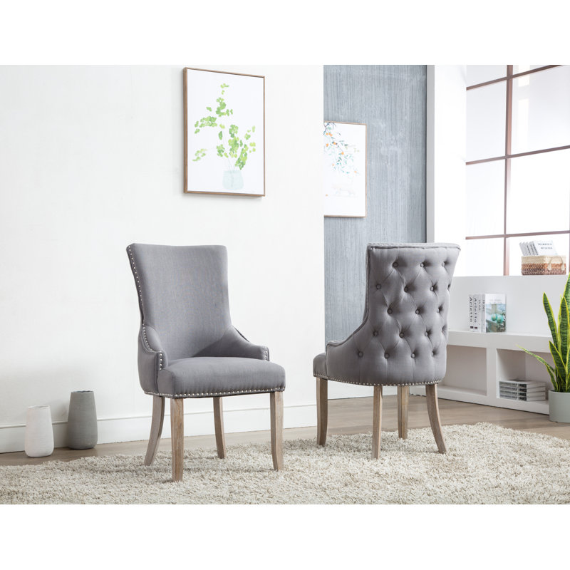 Marra 20'' H Tufted Linen Upholstered Side Chair, Dark Gray