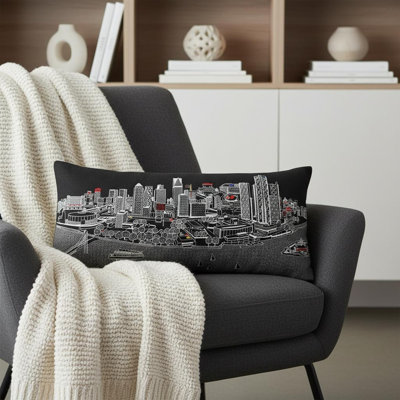 Coussin noir Black Detroit Nighttime Skyline