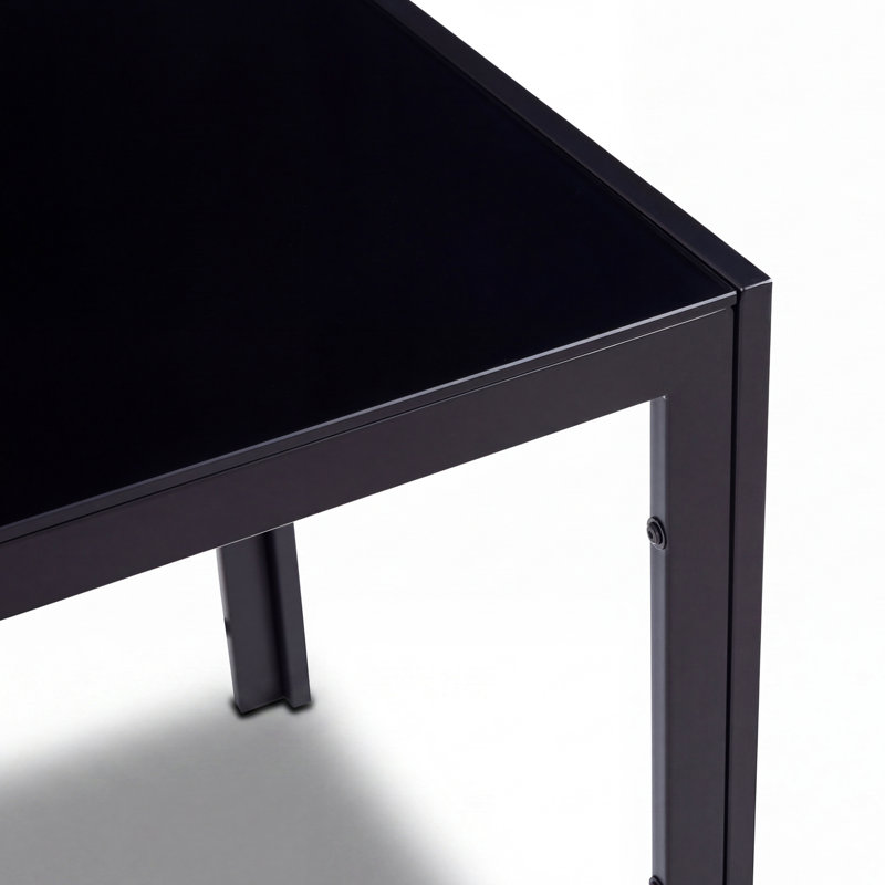 Ensemble de salle à manger 7 pièces en verre trempé noir et 6 chaises en similicuir, Brun
