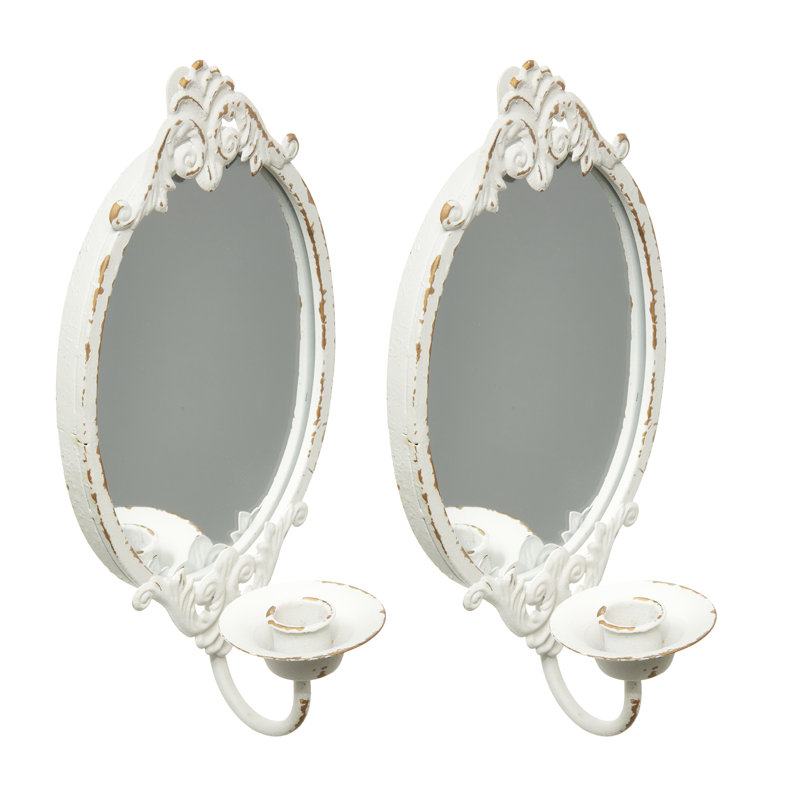 Ensemble de deux appliques murales rustiques en miroir rustique blanc
