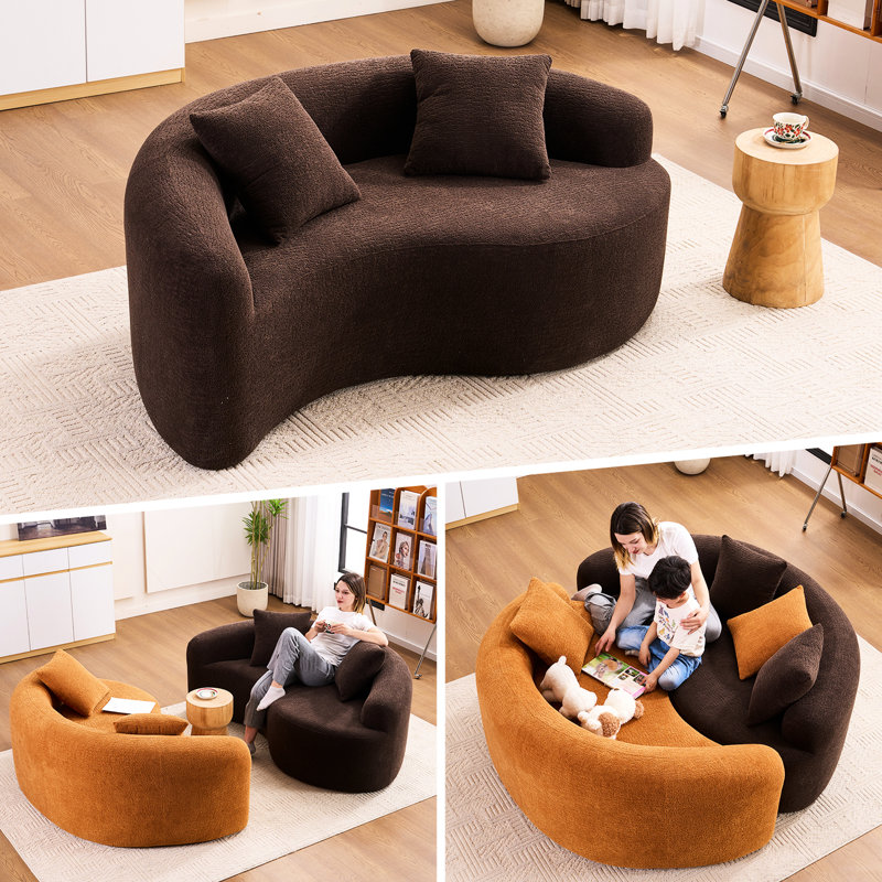 Ly - 042 éponge à compression complète, chenille brune, 2 sièges pour la chambre à coucher, 400 lb, l 66,9 po, avec symbole du tai-chi, inspiration, chenille courbée à double profondeur à installation rapide pour petits espaces, assise souple moyenne,