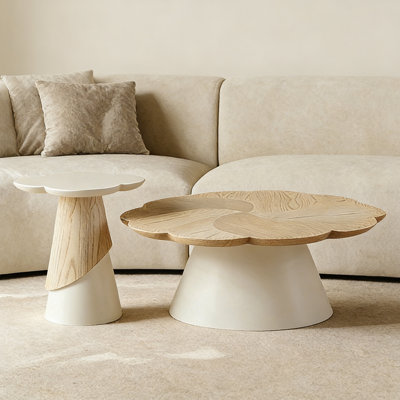 Floral-Shaped Living Room Wooden Coffee Table Set