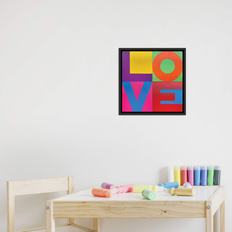 Décoration murale Love Kids, H 18 po x l 18 po x 1,5 po, Toile avec cadre noir patiné