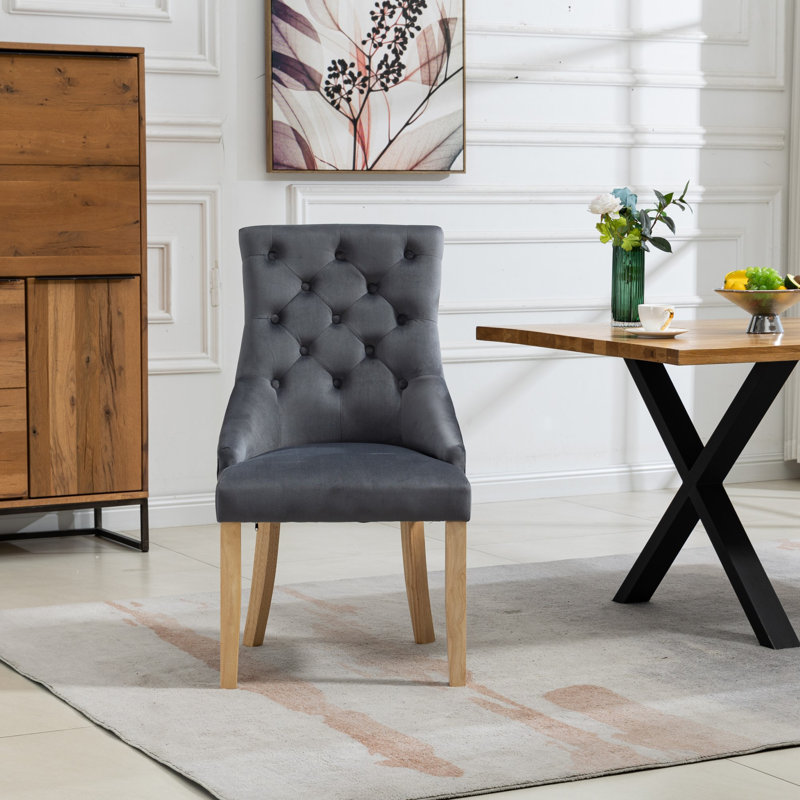 Akkar 47cm H Velvet Upholstered Dining Chair, Dark Grey