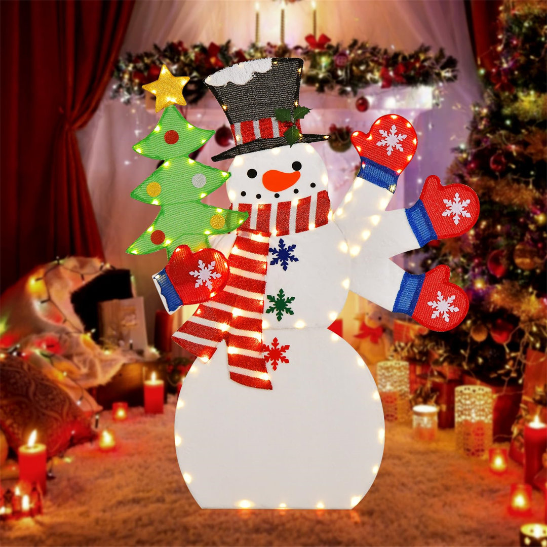 LED Schneemann Deko, Weihnachtsdeko Für Außen Und Innen, Weihnachtsfigur Mit Warmweißen LED-Lichtern & Winkender Hand, W...