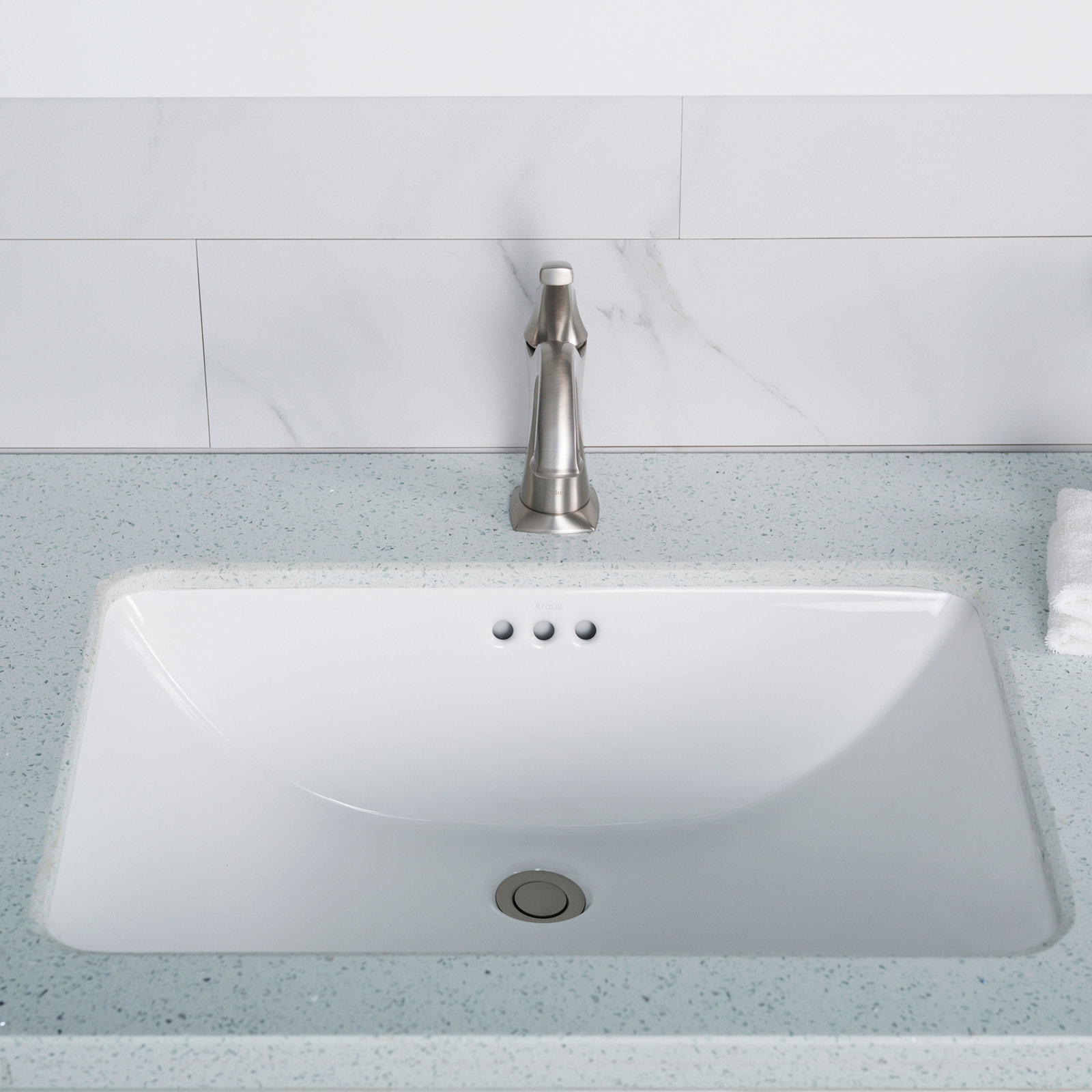 Elavo White Ceramic Rectangular Undermount Bathroom Sink