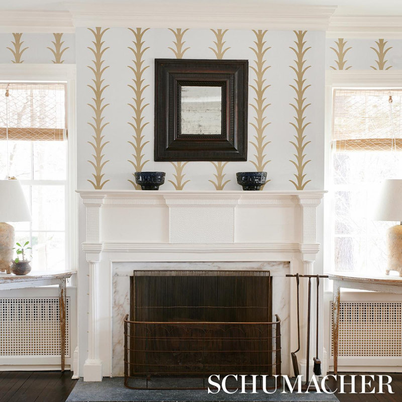 Acanthus Stripe Wallpaper, Gold/Ivory