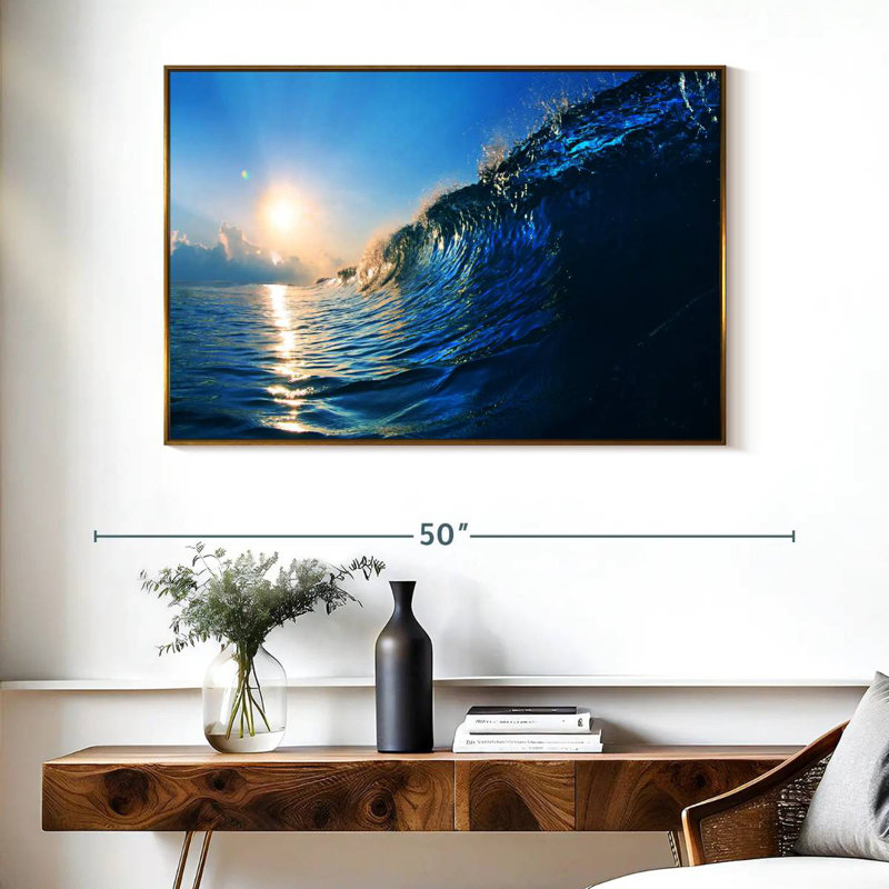 Blue Ocean Wave, Floating Frame Gold, 40" X 27"