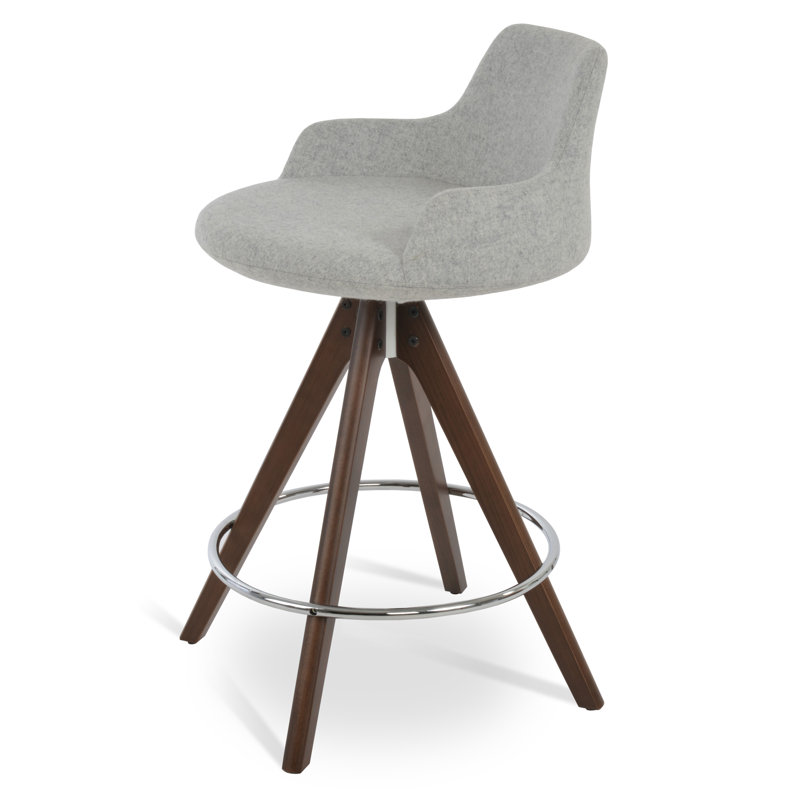 Tabouret de bar et de comptoir, Noyer, Laine argentée, Tabouret de bar (hauteur d'assise de 29,5 po)