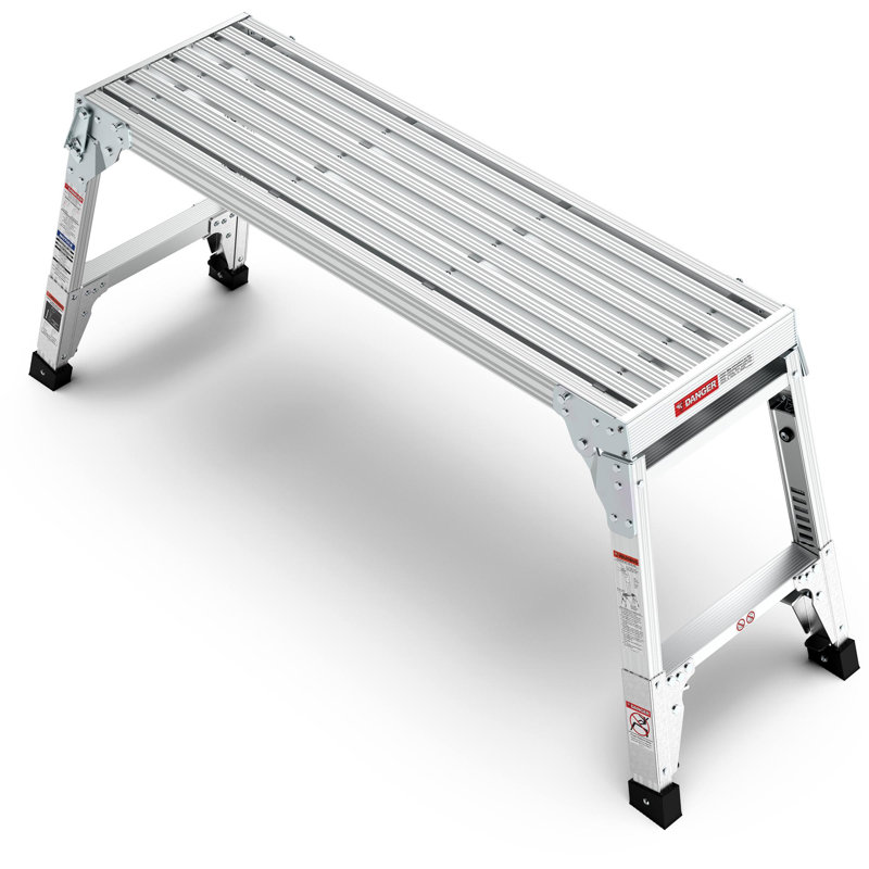 Plateforme de travail en aluminium Banc de travail pliant pour grand escabeau 40 po de largeur, pieds télescopiques de 22 po à 27,5 po de hauteur