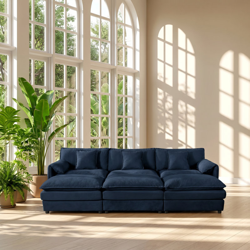 Canapé modulaire en chenille Everly Cloud l 109,45 po x P 57,48 po x H 33,46 po, Blue Chenille