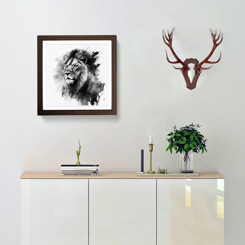 Lion Ink Wash - Framed Print, Walnut
