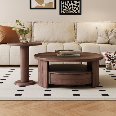 Modern Farmhouse Round Coffee Table Set of 2 - Solid Wood Nesting Tables with Hidden Storage, Expandable Rustic Chic Living Room Décor -  Loon Peak®, F8AB4F4CD72044CE90AA4BAEC243E634