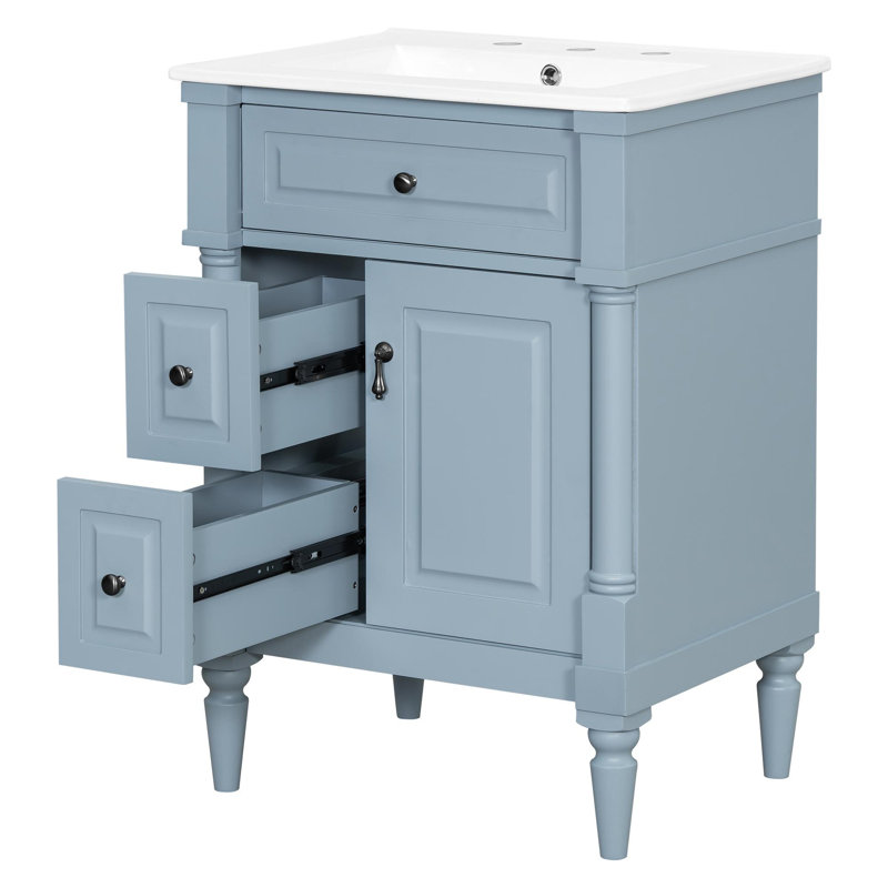 Meuble-lavabo autoportant de 24 po avec lavabo en céramique, Gris