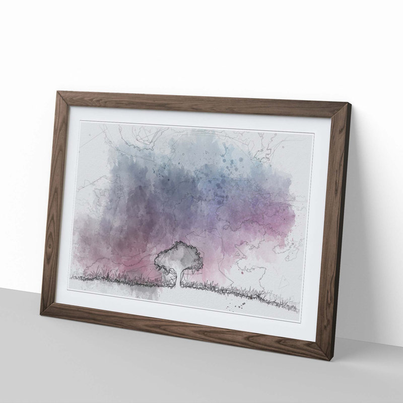 Tree Under the Cosmos in Abstract - Picture Frame Graphic Art Print, 40cm H x 60cm W x 2cm D, Walnut